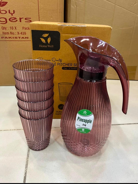 Premium Plastic Jug with 6 Glasses – Durable Beverage Set